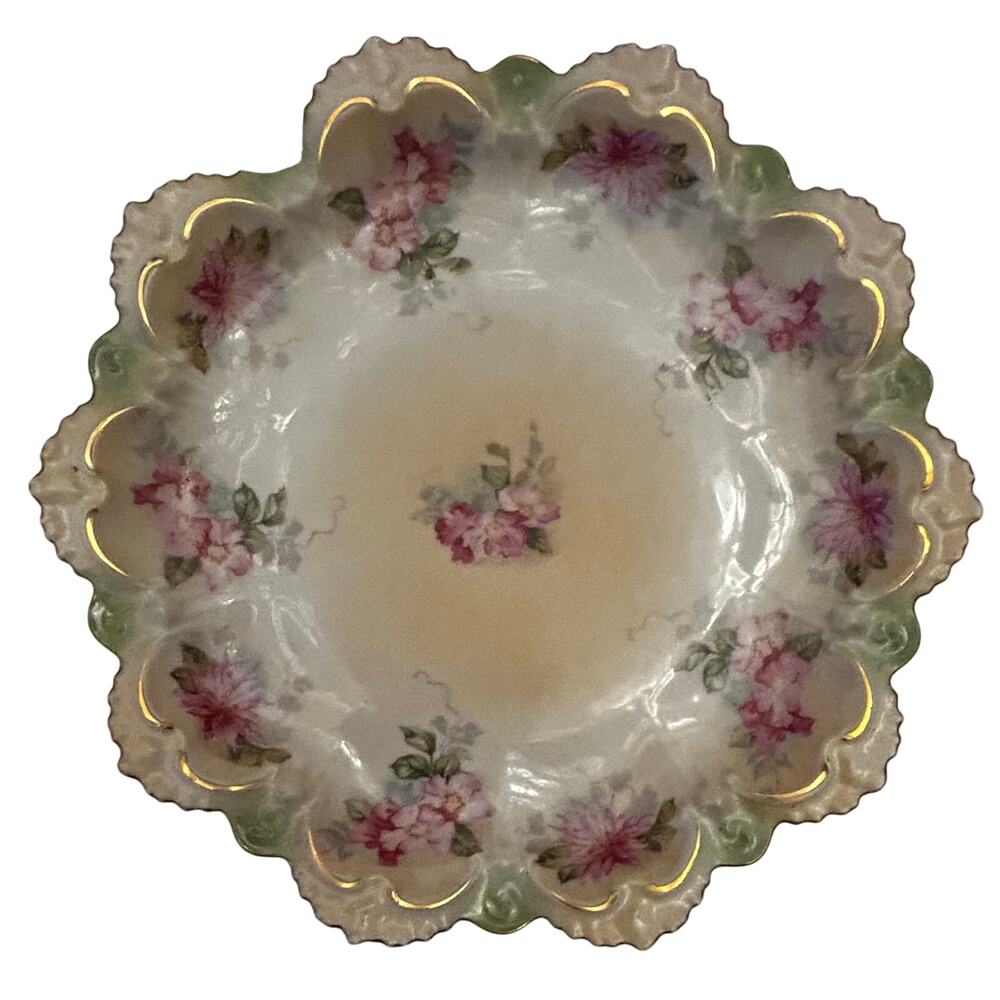 Antique Scalloped Porcelain Plate Carlsbad 1880s Moritz Zdekauer M Z Austria 10”